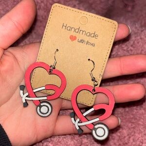 Stethoscope heart wooden earrings